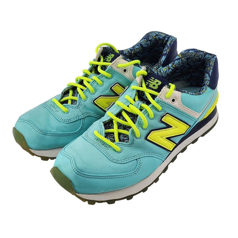 New Balance 574 WL574ILA Women's 8 Teal Neon Yellow Retro Sneakers